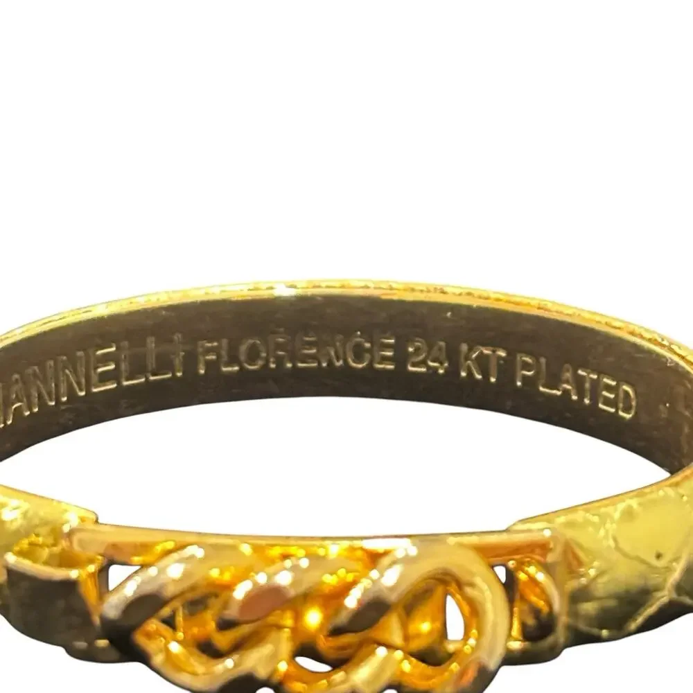 Vintage 80s MANNELLI FLORENCE 24K Gold Plated Chain Link Leather Bangle Bracelet